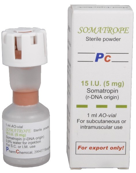 Somatrope (growth hormone), 15 I.U.  (price per 1 IU)